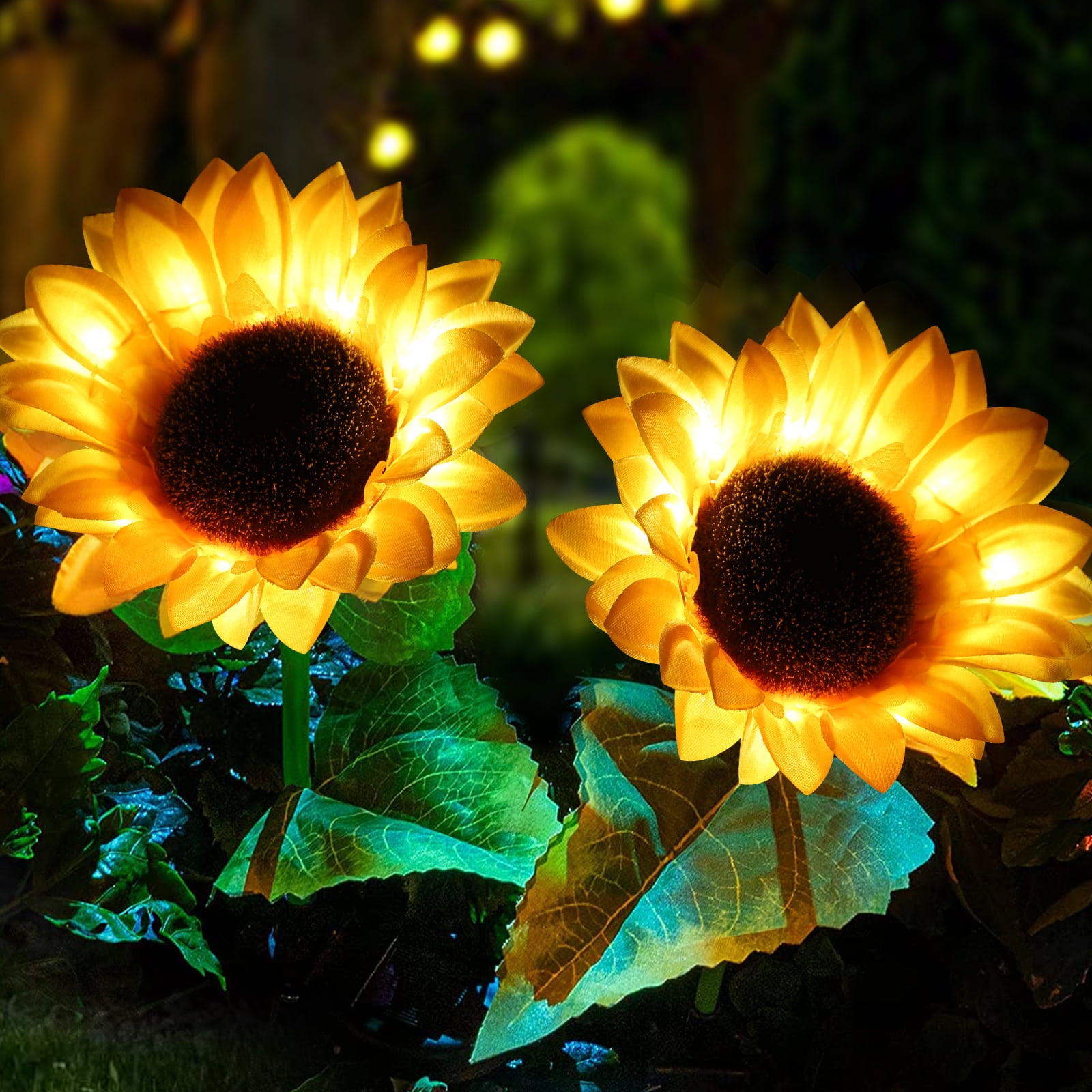 2pcs Solar Garden Light, EEEkit LED Sunflower Landscape Lights Waterproof Outdoor Decorative Solar Lamp Decor Yard Stake for Patio Lawn Yard Pathway Holiday Decoration
