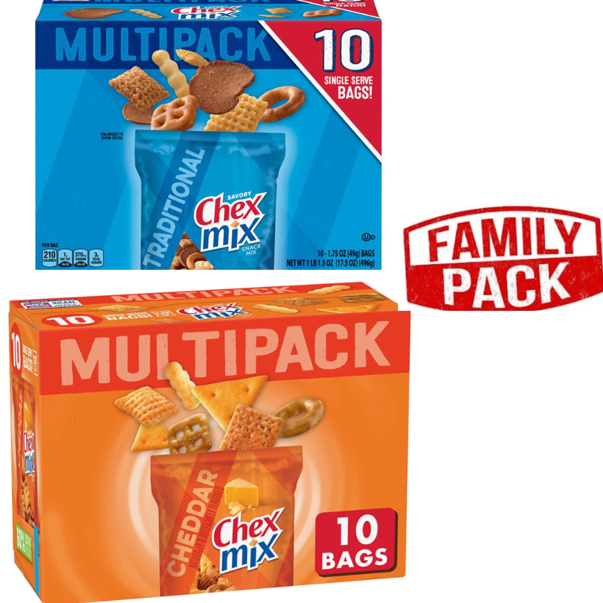 Chex Mix variety pack Traditional Savory and Cheddar Savory Snack Mix, 17.5 oz Bag Endless taste