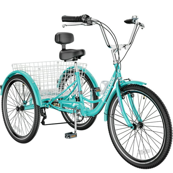 LILYPELLE 24" Adult Tricycle 7 Speed, Three Wheel Bikes for Adults 400lbs,Low-Step Through Trike Cruiser for Exercise Shopping Outdoor Activities,Cyan