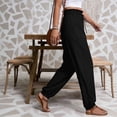 thumbnail image 5 of Laqbezok Women's Cotton Linen Joggers, High Waist Paper Bag Trousers with Pockets, Casual Loose Tapered Pants for Summer Beach Vacation Travel, 5 of 6