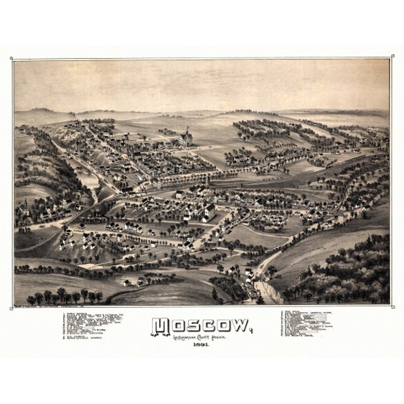 Antique Map of Moscow Pennsylvania 1891 Lackawanna County Canvas Art - (18 x 24)