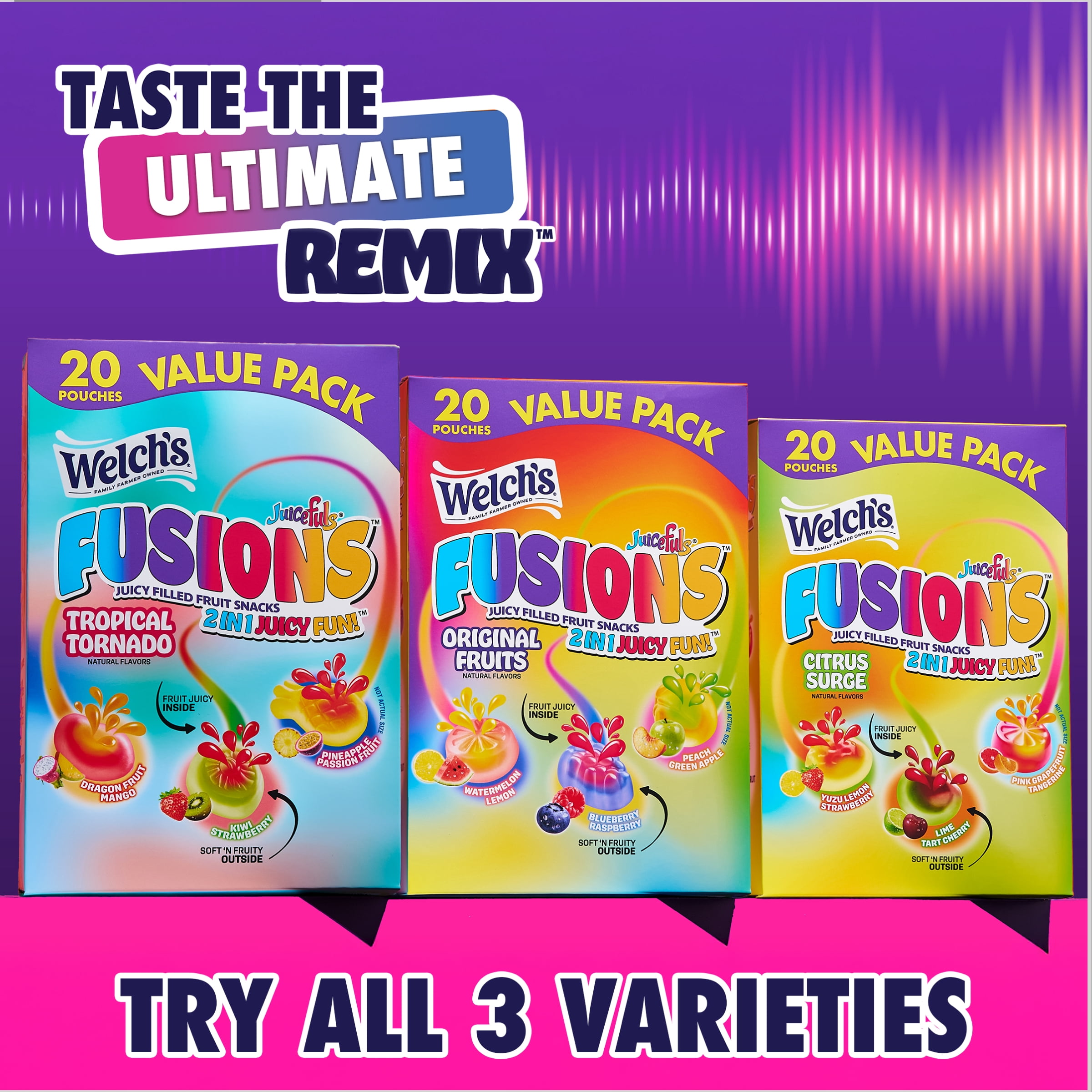 Welch's Fusions, Original Fruits, Soft Fruit Snacks, Gluten-Free, .8 oz, 20 Count