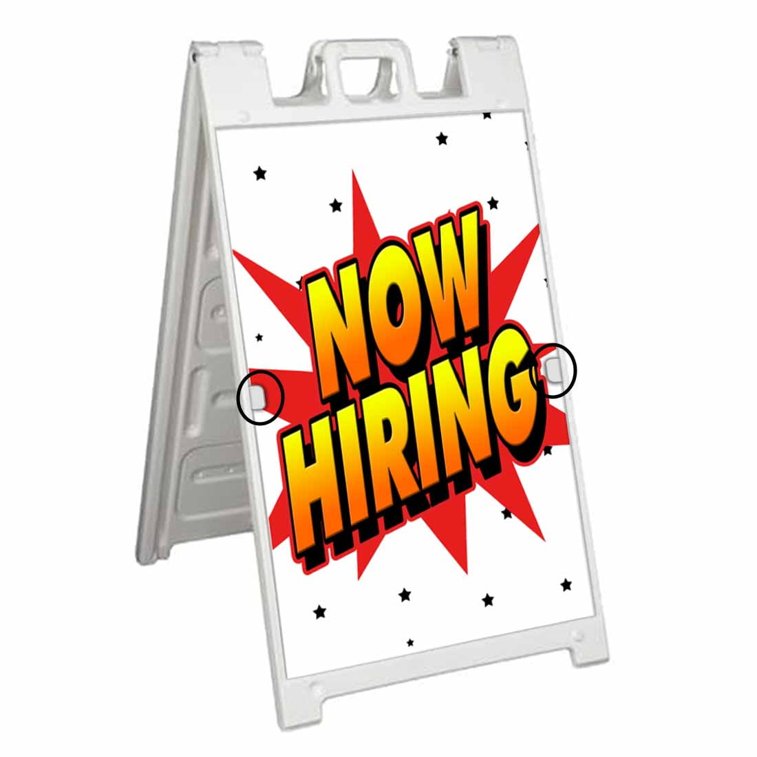 Now Hiring (24" X 36") Deluxe AFrame Signicade, Includes 2 Removable