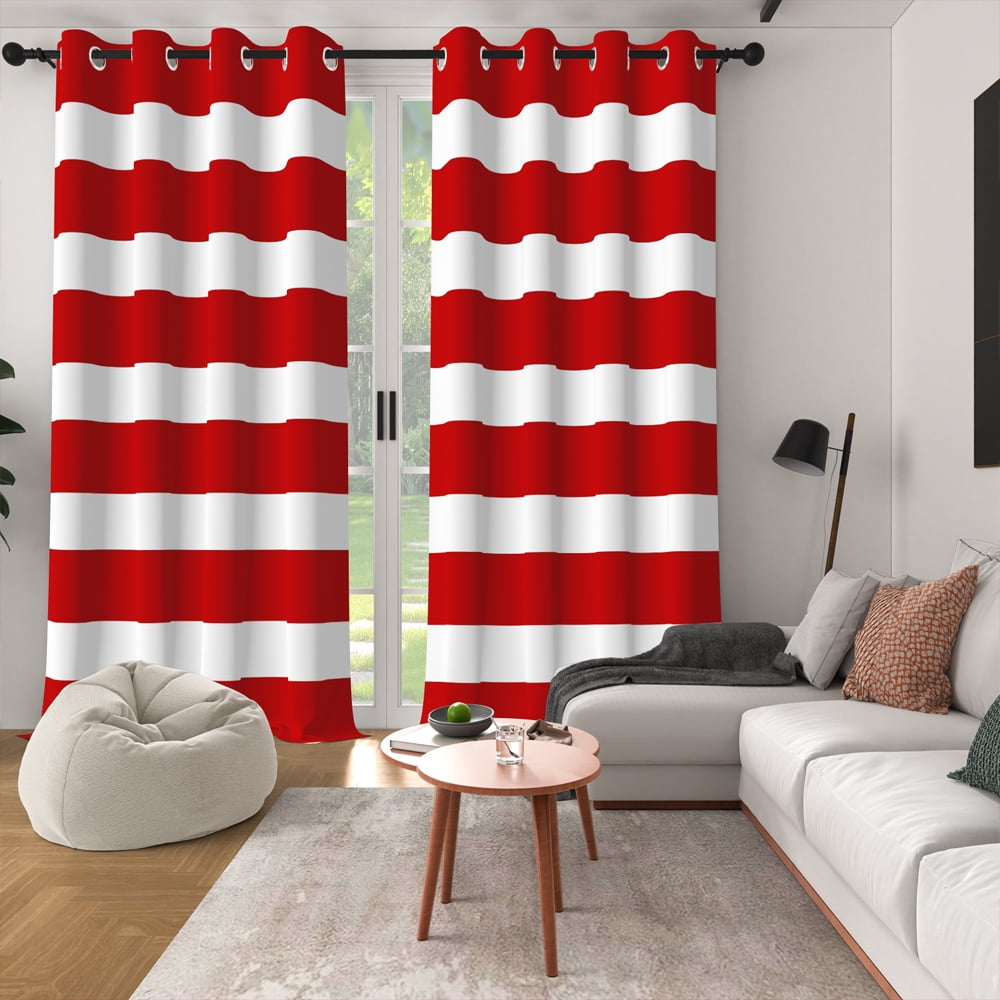 Lfeey Red Stripe Room Darkening Blackout Curtains Christmas Bedroom Living Room Grommet Curtains 52x84 Inch 2 Panel