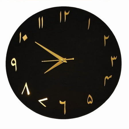 Handmade Wall Clock with Golden Arabic Numerals –Modern Islamic Home Decor – Unique Arabic Numbers Clock –Gift for Home or Office Free Ship