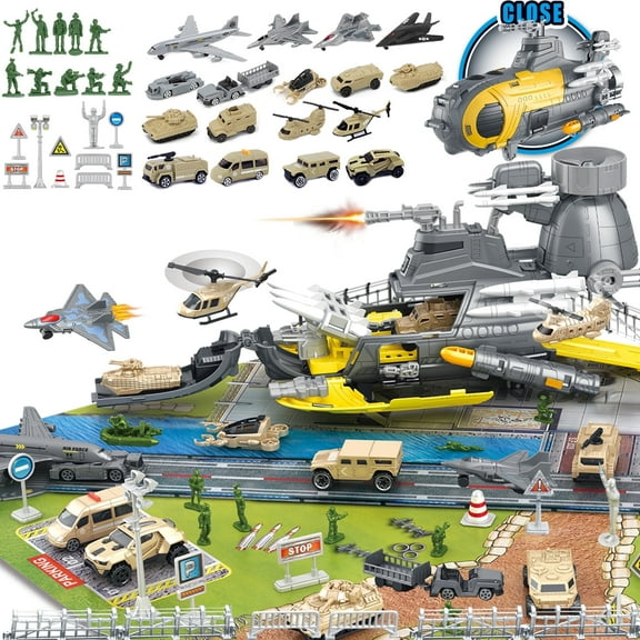 Frontoytall Army Toy Set with Military Base, Vehicles, Helicopter, Submarine & Army Men – Gift for Boys & Girls Ages 3 