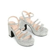 thumbnail image 3 of BLISSFUL STEP Women's Glitter Strappy Strap High Platform Chunky Heel Sandals Silver 7, 3 of 8