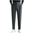 thumbnail image 2 of Fengqque Mens Cropped Pants Slim Fit Pleated Front Dress Pants Business Suit Pant Casual Stretchy Tapered Trousers Dark Gray XL(XL), 2 of 6