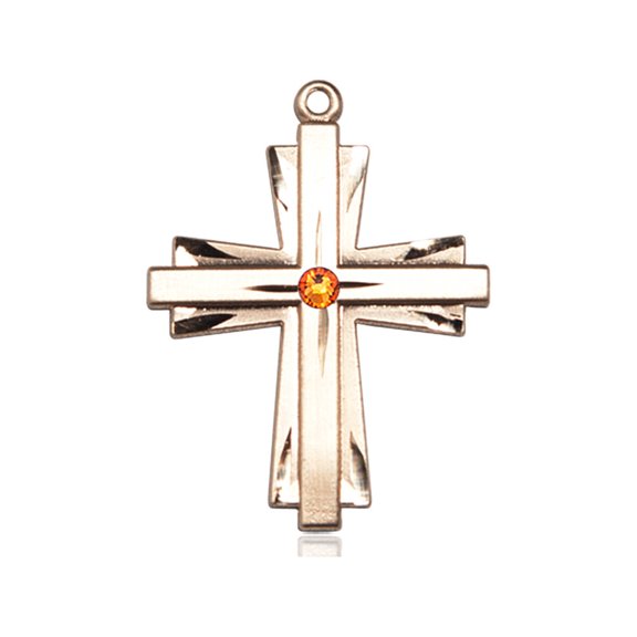 14kt Yellow Gold Cross Medal with 3mm November Yellow Swarovski Crystal 1 1/4 X 7/8 inches