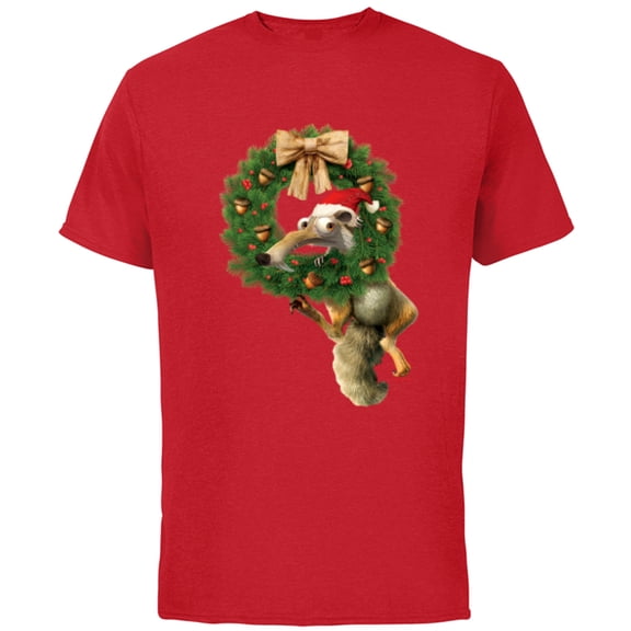 Ice Age Scrat Prehistoric Christmas Holiday Acorn Wreath - Short Sleeve Cotton T-Shirt for Adults - Customized-Red