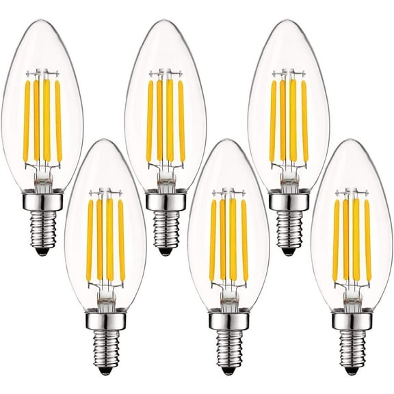 Luxrite 5W E12 Vintage Candelabra LED Dimmable Light Bulbs, 60W Equivalent 2700K Warm White, 550 Lumens, Blunt Tip, 6-Pack