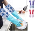 thumbnail image 2 of Reusable Rubber Dishwashing Gloves | Long Gloves for Women, Flocked Liner Non-Slip for Kitchen Pet Grooming Car Washing 2 Pack, Blue, 2 of 4