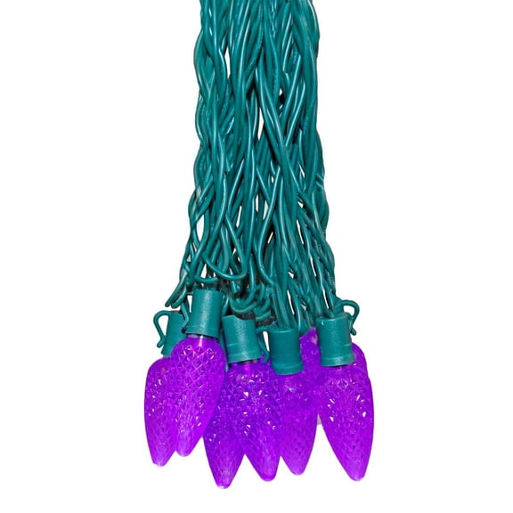 Novelty Lights LED Purple C9 Faceted, Green Wire (25 Bulbs, 120 V)