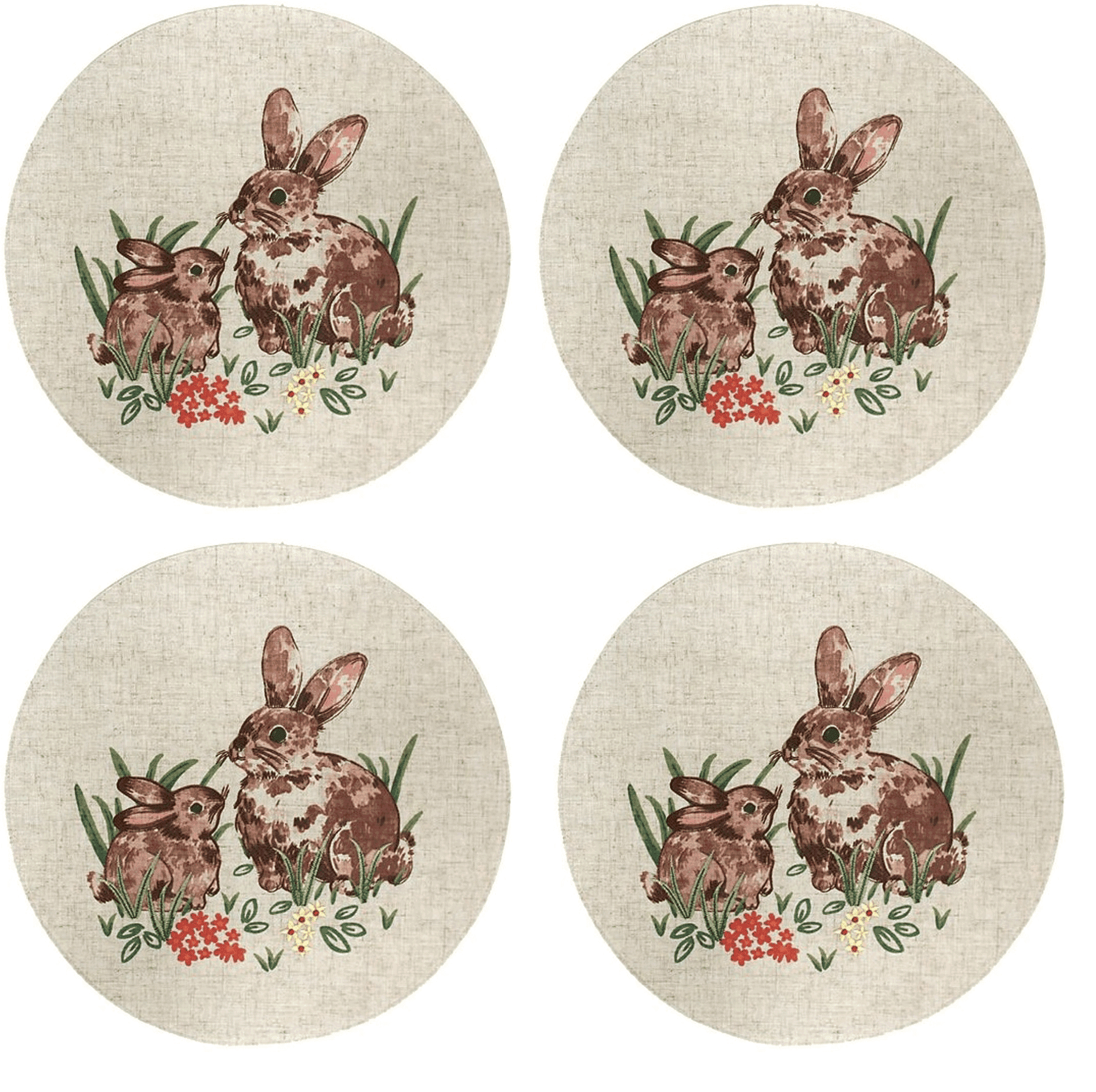 Celebrate Easter Together Painterly Watercolor Brown Bunnies Round