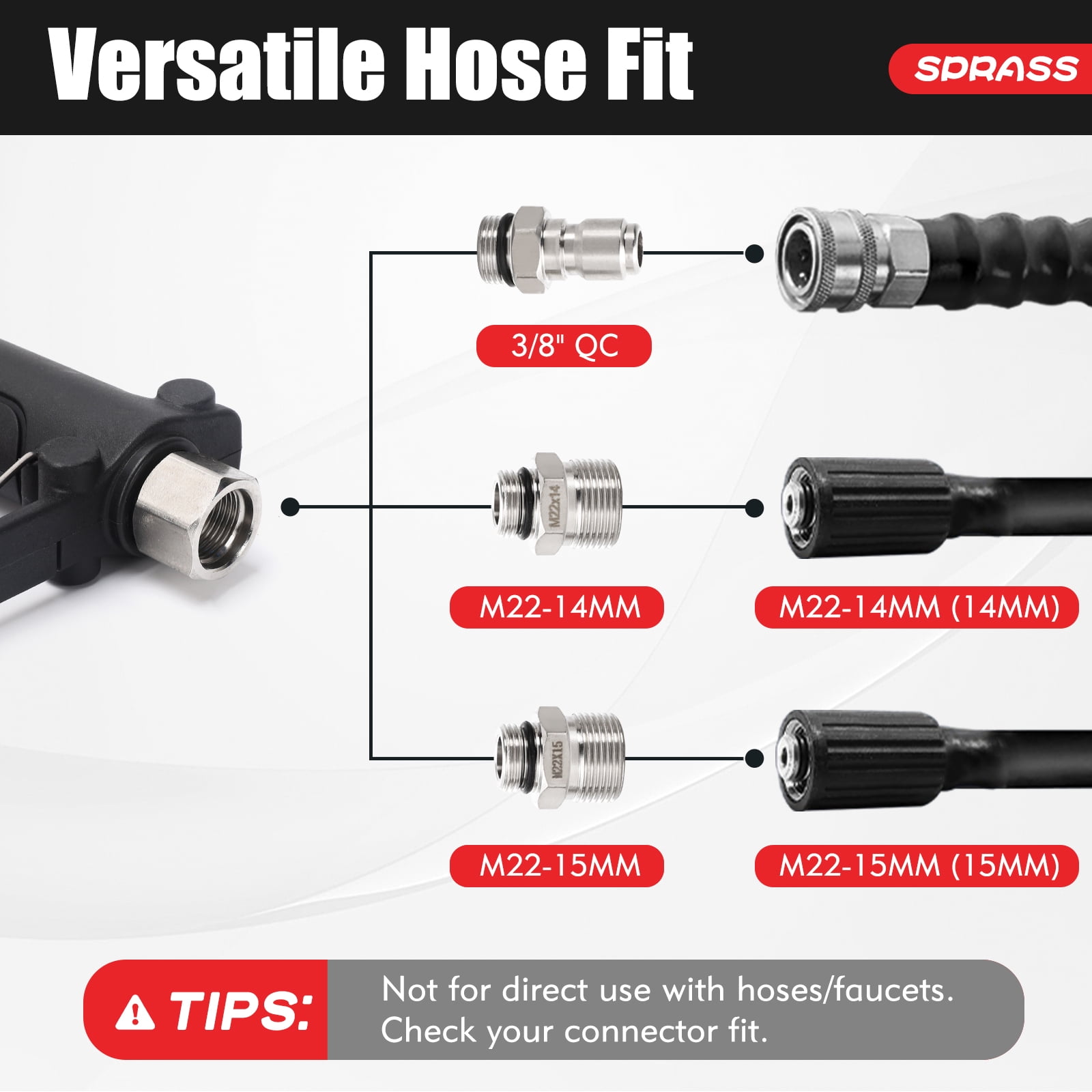 Short Pressure Washer Gun, 4350 PSI Power Washer Trigger Gun with 1/4" Quick Connect, 3/8" Male Plug, M22-14mm & 15mm Fittings, Compatible with Foam Cannon