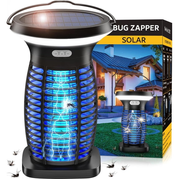 AENKYO Solar Bug Zapper Outdoor Waterproof, Portable Pest Control Electric Mosquito Zapper Killer with Panel Sensor