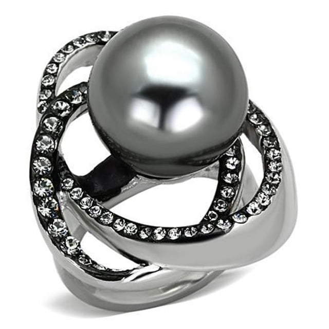 Alamode TK1371-9 Bague en Acier Inoxydable Poli pour Femmes avec Synthétique Gris - Taille 9