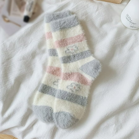 

2 packs* Soft Socks Women Winter Printing Thickened Coral Mink Fleece Socks Nonslip Floor Socks Stockings