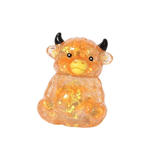Highland Cow Squishies Fidget Toy, Cute Glitter Sensory Desk Decor for Adults, Anxiety Relief Squishy Cow Toy for Home Office Decoration 1Pc (#F)