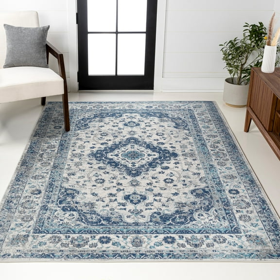 JONATHAN Y MODERN PERSIAN 9 x 12 Area Rug, Indhira Ornate Medallion Persian - Blue/Gray, MDP212A-9