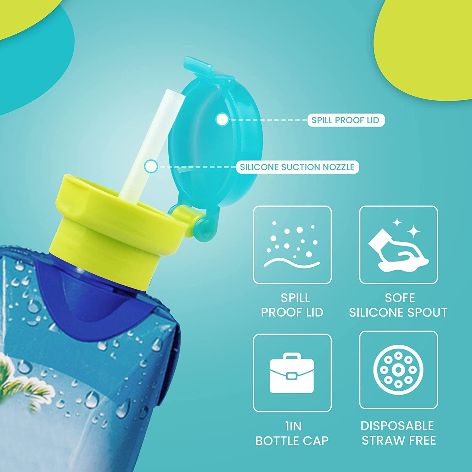 SpillProof Water Bottle Straw Cap Portable Sippy Cups Lids Juice Soda