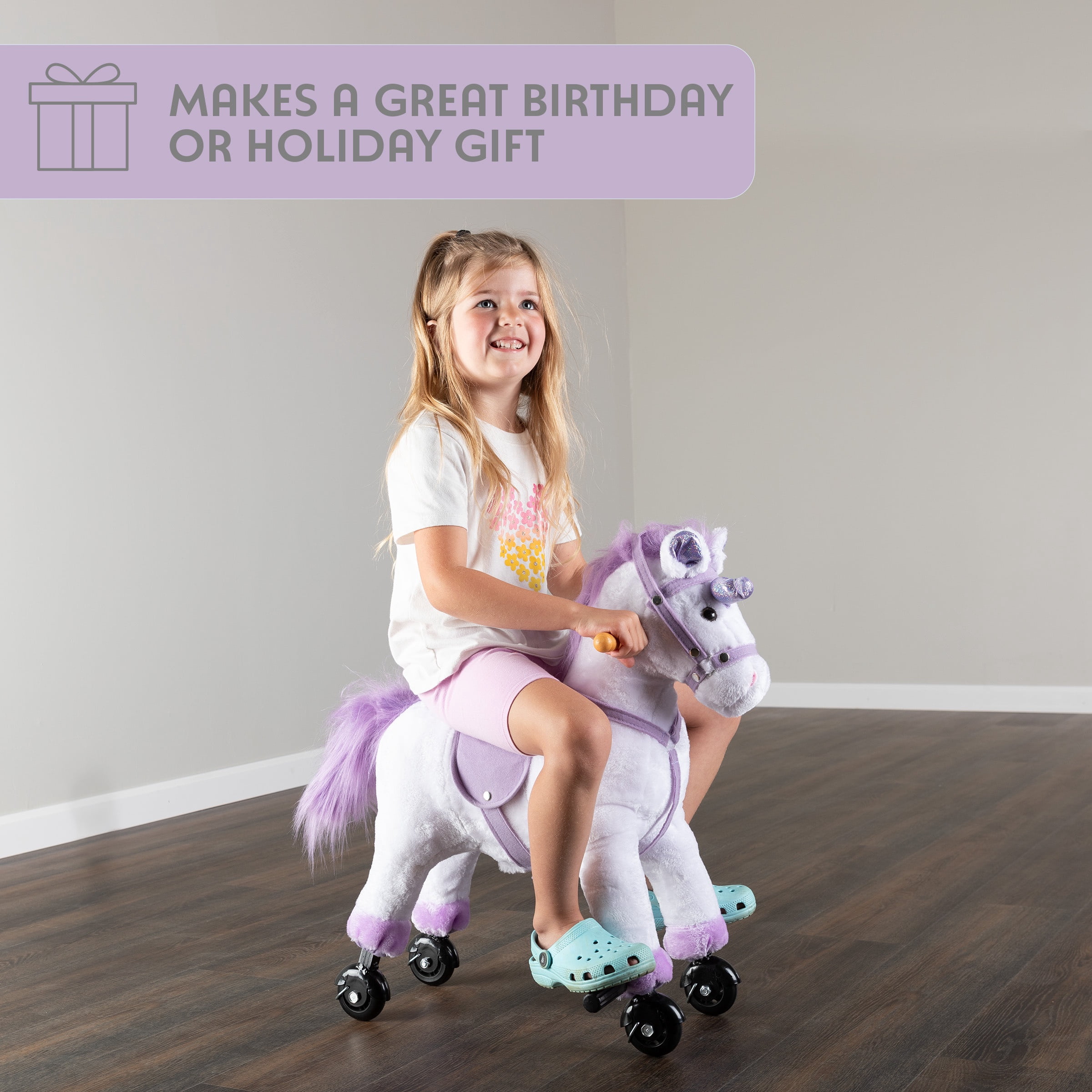 Happy Trails Ride on Horse - Walking Unicorn Toys with Wheels and Sounds