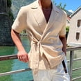 thumbnail image 2 of JLFKNG Mens T-Shirts Short Sleeve Shirts For Men Loose Fit Solid Color Button Up Breathable Cotton Shirt Tops Lounge Summer Tops, 2 of 4