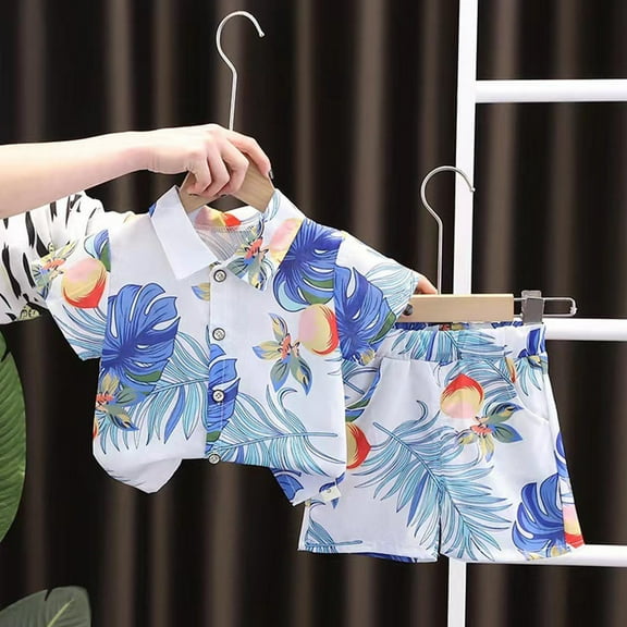Delliss Print Shirt Shorts Set Short Sleeve New Beach Floral Summer Unisex Outfits 2 Years Old