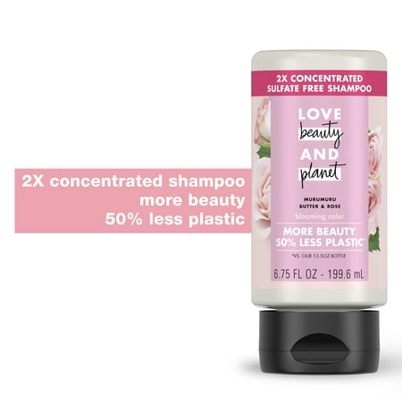 Love Beauty and Planet Blooming Color 2X Concentrated Sulfate-Free Moisturizing Nourishing Daily Shampoo with Murumuru Butter & Rose  6.75 fl oz