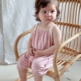 thumbnail image 4 of THDHVS Girl Outfits,Baby Girl Summer Clothes Solid Romper Spaghetti Strap Halter Jumpsuit Infant Summer Sling Playsuit Pink, 4 of 7