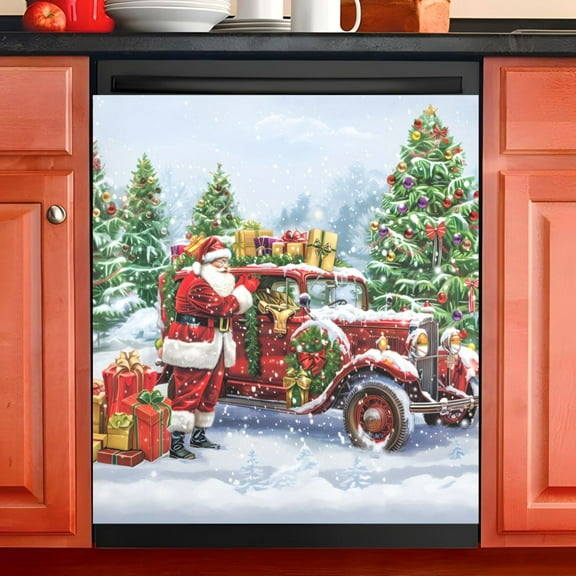 Ryvnso Christmas Snowflake Santa Claus Dishwasher Magnetic Refrigerator Magnet Cover Kitchen Home Decorative 23"x26"