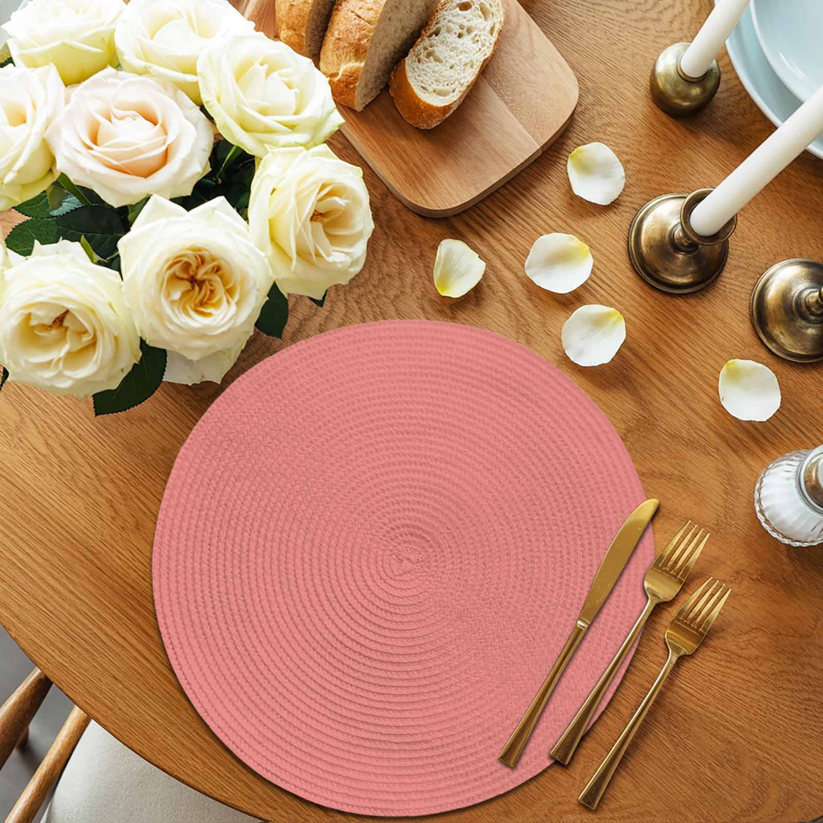 Round Placemats Coral Red 15 inch Set of 6 Table Mats for Dining Table Solid Color Heat Resistant Non-Slip Kitchen & Home Decorative Place Mat Set