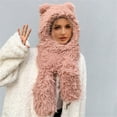 thumbnail image 7 of Women's Scarf Hat And Gloves Set Winter Flannel Hat Hood Hat Scarf 2 In 1 Hooded Scarf For Women White Hat With Ears, Women's Accessories Scarf ,Hat,& Gloves, 7 of 7