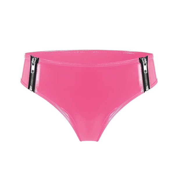 MKLEKYY Pantalones Cortos Deportivos para Mujer, de Cuero Brillante, Sexys, con Cremallera y Abertura.