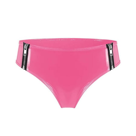 Gunia Women Lingerie Wedding High Gloss Leather Zipper Opening Shorts Underwear for Party Date Night