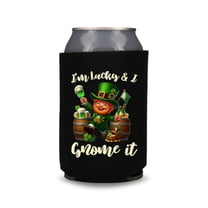 St. Patrick's Day Beer Coolie, I'm Lucky and I Gnome It, St. Patrick's Day Coolers, St. Funny Paddy's Day Party Gift, Drink Accessory (Black)