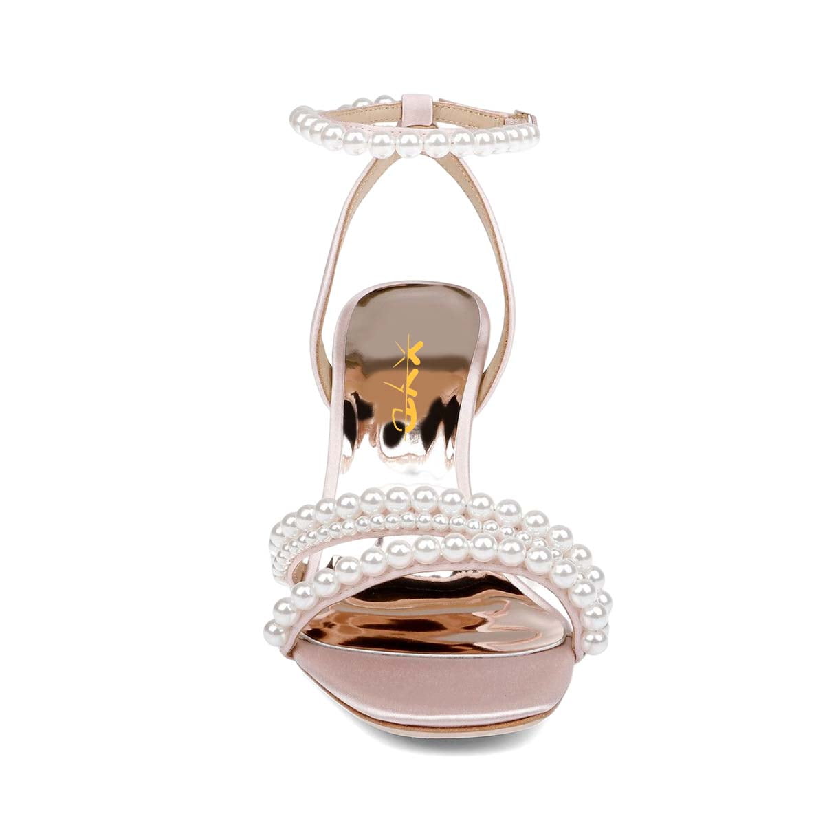 XYD Women's Pearl Kitten Heel Open Toe Sandals Silk Satin