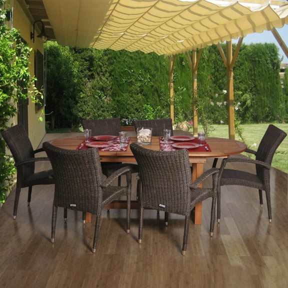 Amazonia Lemans Deluxe Oval Eucalyptus And Wicker Dining Set - Seats 6