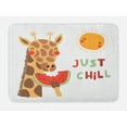 thumbnail image 1 of Giraffe Bath Mat, Illustration of Funny Giraffe Eating Watermelon with Sun and Words Just Chill, Plush Bathroom Decor Mat with Non Slip Backing, 29.5" X 17.5", Multicolor, by Ambesonne, 1 of 2