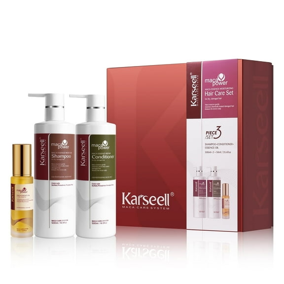 Karseell Collagen Hair TreatmentEssence Hair Care Set, Hair Oil Shampoo and Conditioner Set for Dry Damaged Hair All Hair Types 2 x 16.9fl.oz   1.69fl.oz