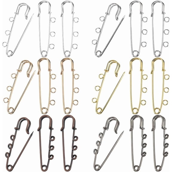 1 Box 30Pcs 6 Colors Safety Pin Brooch Kilt Pins Bulk Metal Iron Heavy Duty Fastener Decoration Loops Clasp Brooches Findings with 3 Holes for Sewing Blanket Clothes Jewelry Accessories colorful DIY