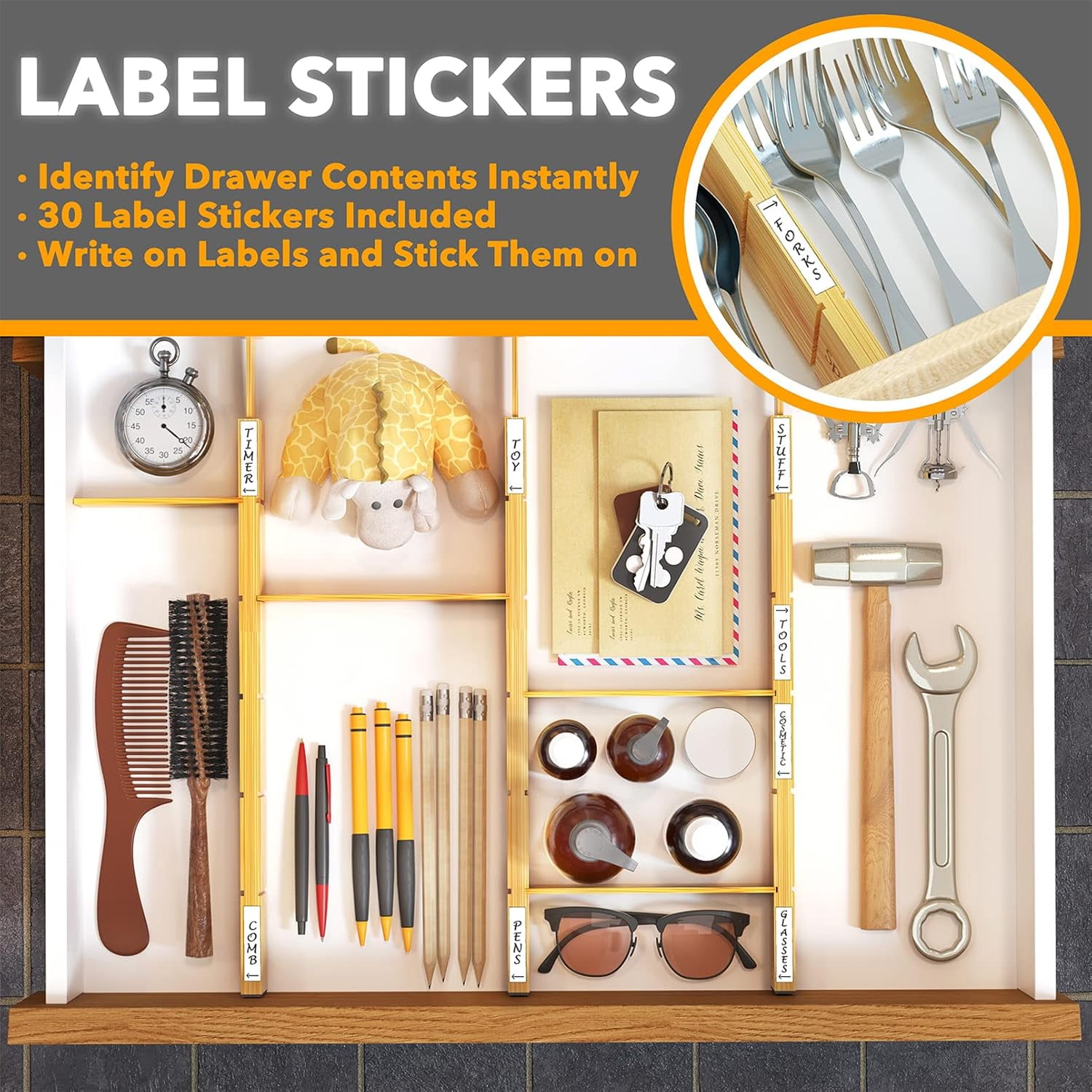 SpaceAid Bamboo Kitchen Organizer Drawer Dividers, Expandable(17-22 in), 17"L x 0.6"W x 2.6"H