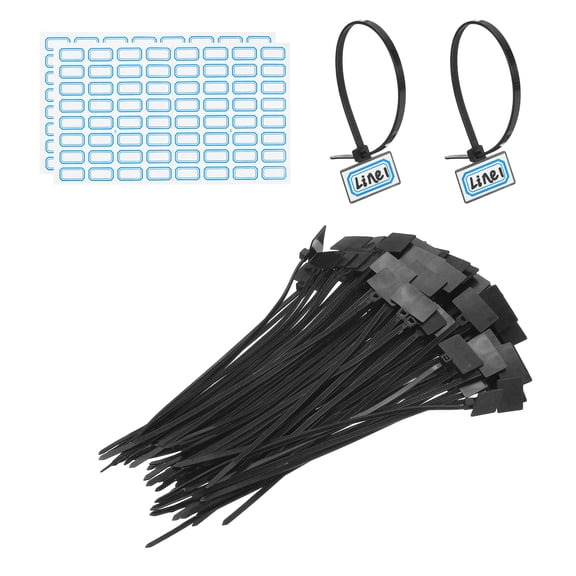 8inch Zip Ties, 100pcs Cable Ties Tags Nylon Wire Marking Label Self Locking Plastic Straps Write on with Label Tags Paper for Organization Cord Network Ethernet Marking, Black
