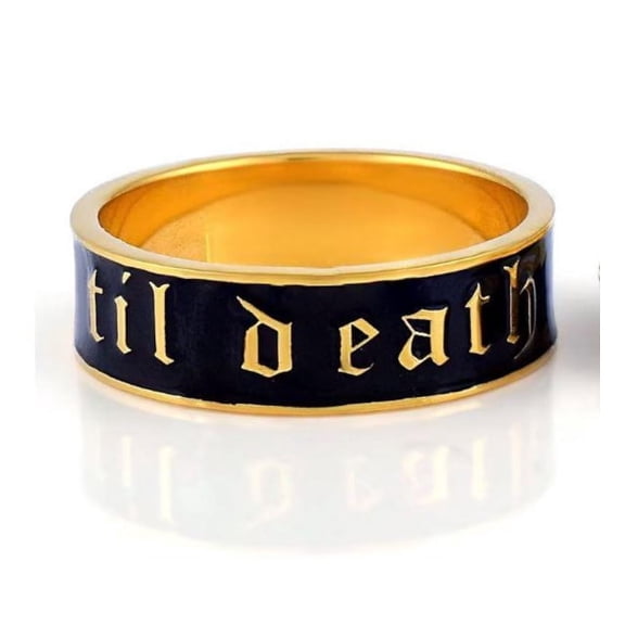 6mm & 4mm Wide Til Death Black Enamel Band Ring, Pair Set of Til Death Ring for Men and Women, Gift for Couple, Promise Ring - 925 Silver
