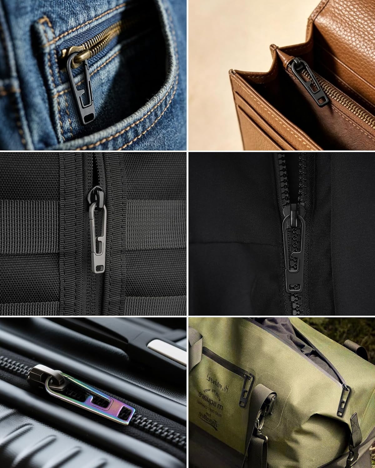 VIPERADE VAT1 Heavy Duty Titanium Zipper Pulls Replacement, Universal Zipper Pull Tab Repair Kit for Jackets, Coats, Suitcases, Luggage, Backpacks, Handbags and EDC Pouches (6 Black, 2S+2M+2L)