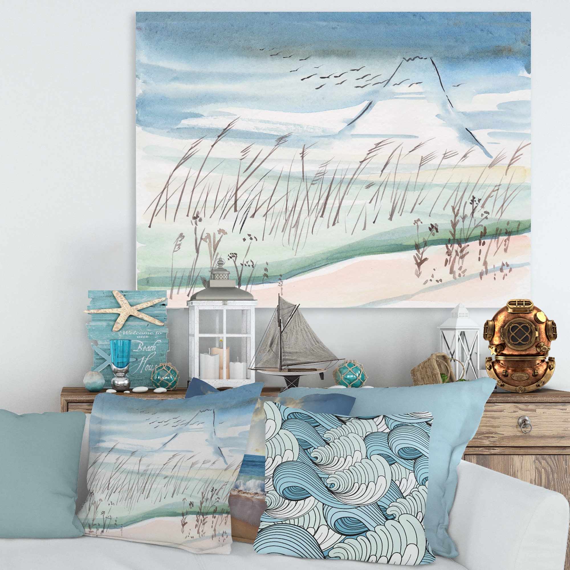 Designart ' Crane Birds Flying Over Snowy Montain ' Traditional Canvas Wall Art Print