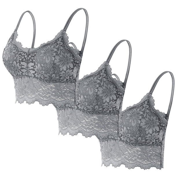 Sujetador de encaje con tirantes sólidos para mujer, ropa interior de poliéster, 3 piezas
