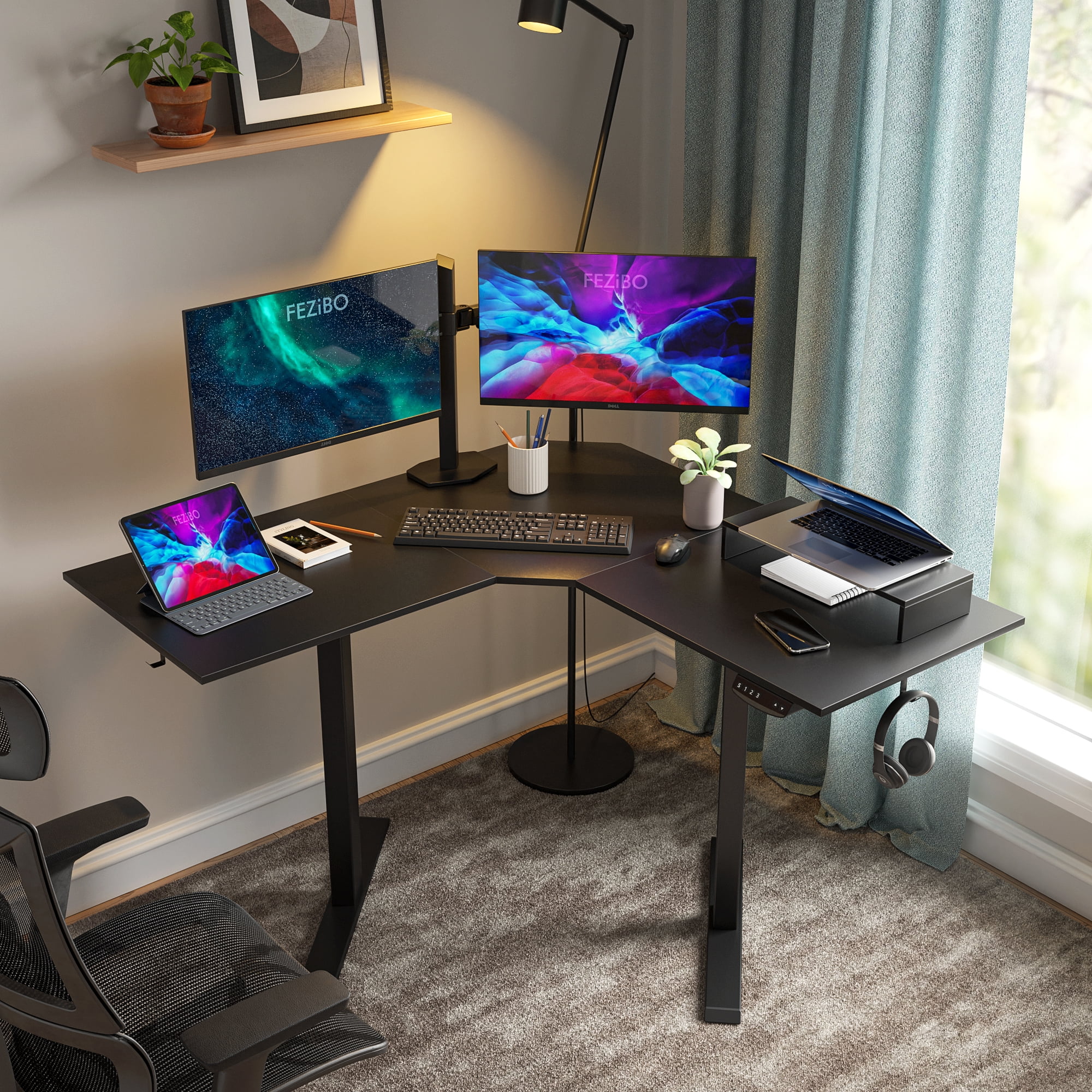 FEZIBO L-Shaped Standing Desk V2 Home Office Studying Gaming