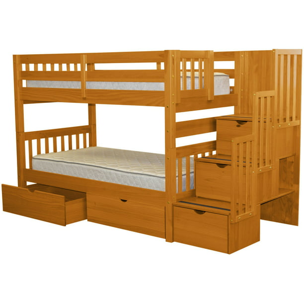 Bedz King Stairway Bunk Beds Twin Over, Twin Bunk Beds With Drawers