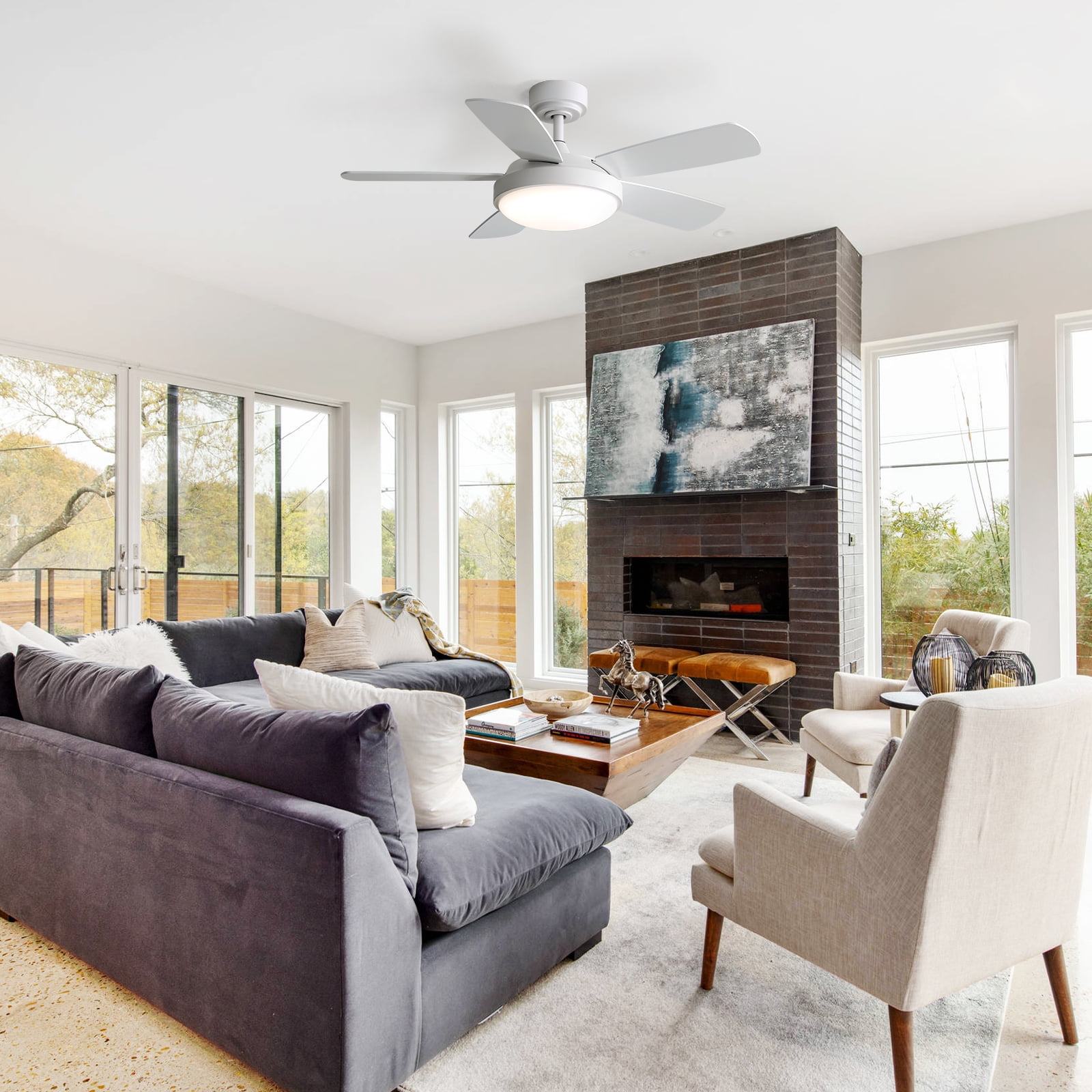 Sofucor Ceiling Fan 42 inch 5 Blade Modern Ceiling Fan With Light and Remote Control，White